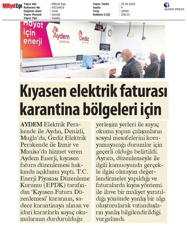  Kıyasen Elektrik Faturası 